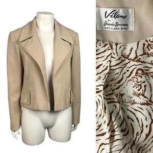 1960s Neutral Open Front Blazer Crop Jacket Top / Women’s Medium *